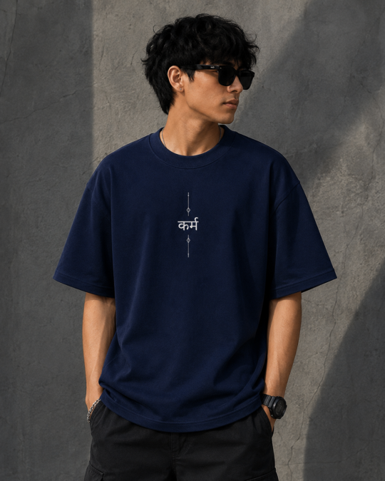 KARMA – Oversized Graphic T-Shirt | Navy Blue