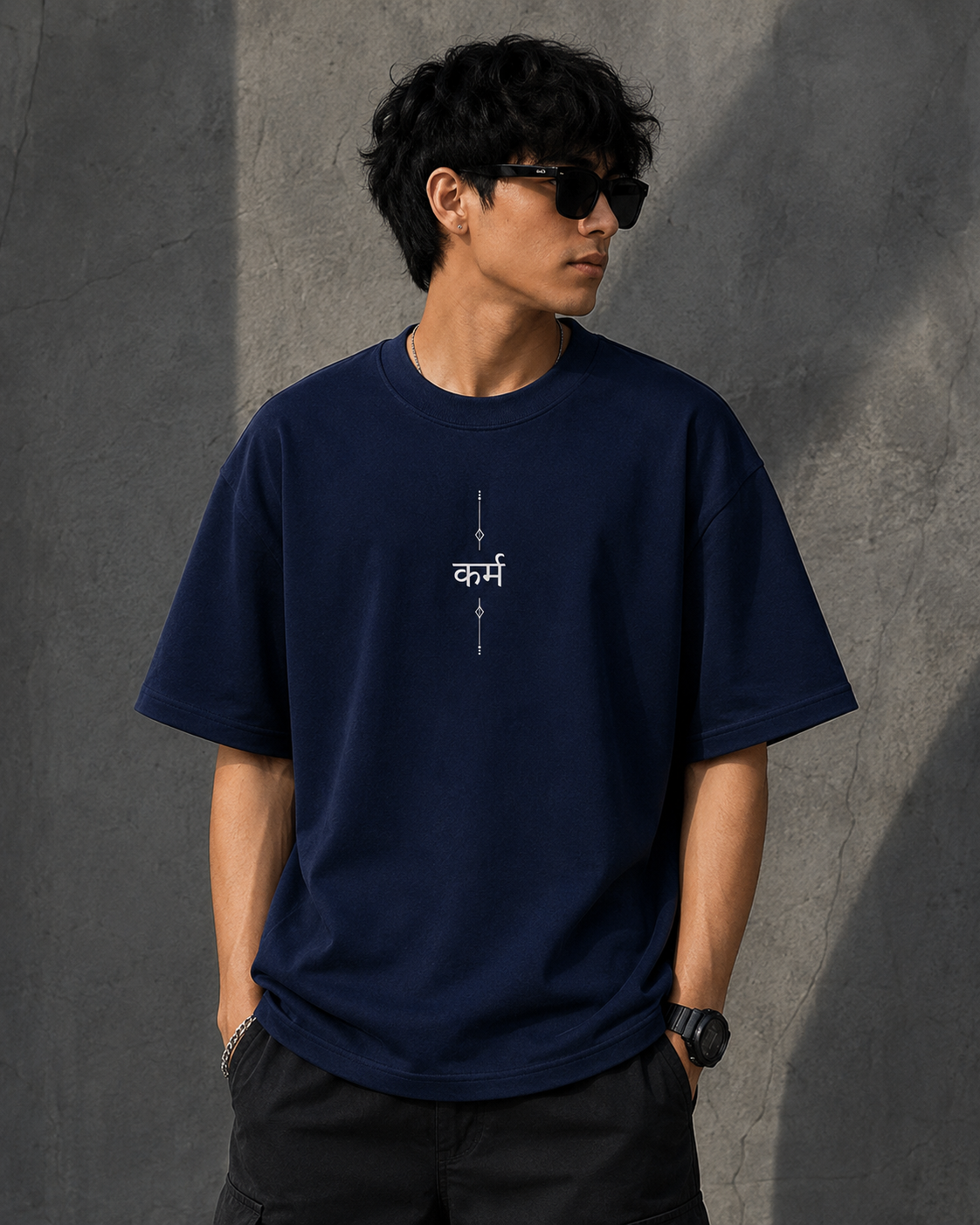 KARMA – Oversized Graphic T-Shirt | Navy Blue