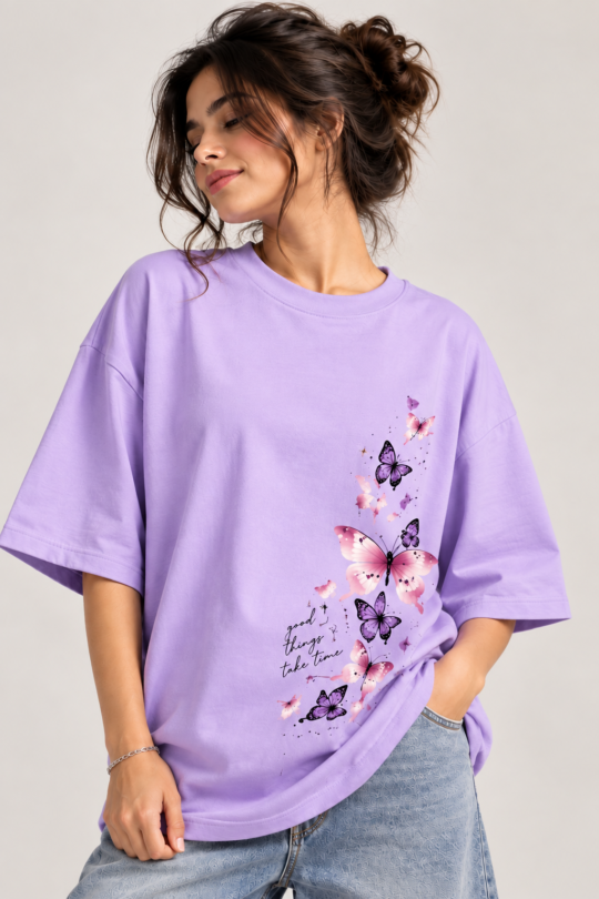 Butterfly Bloom Oversized T-Shirt – Lavender
