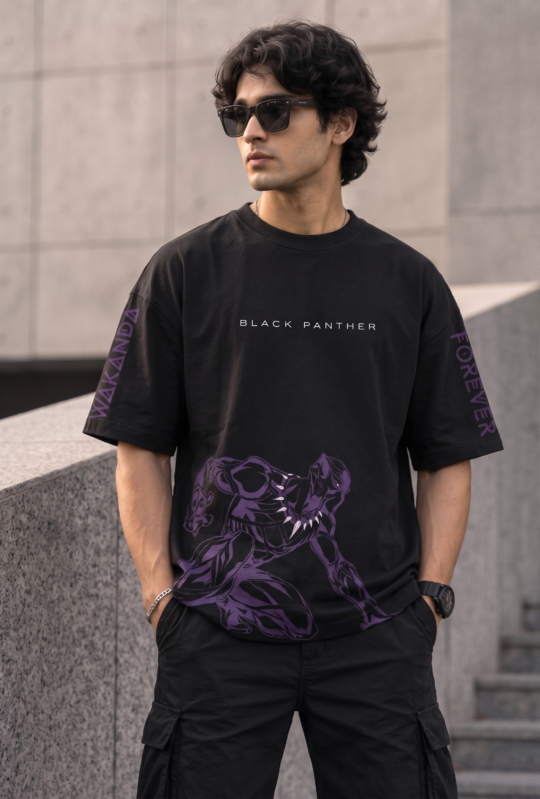 Black Panther Graphic Oversized Black T-Shirt