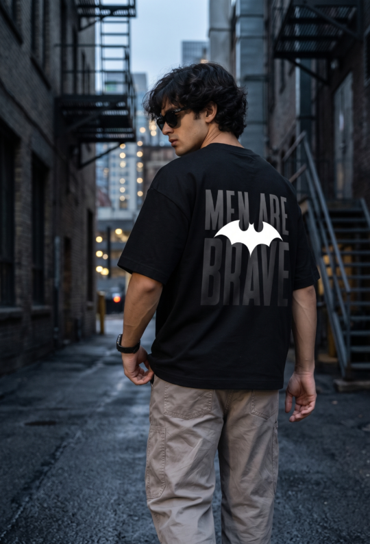 Men Are Brave Graphic Oversized Black T-Shirt